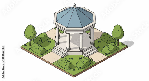 Ornate Gazebo Structure in a Garden Setting.