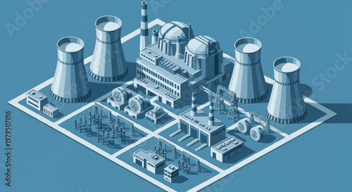 Modern Nuclear Power Plant Isometric Illustration.