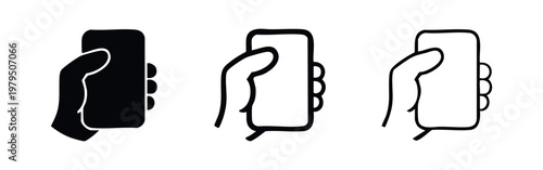 Smartphone in Hand Icon Set - Minimalist Mobile Device Vector Graphics