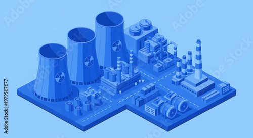 Industrial Nuclear Power Plant Isometric Illustration.
