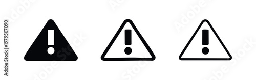 Warning Triangle Exclamation Mark Icon Set - Caution and Alert Vector Symbols