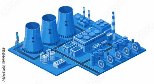 Modern Industrial Power Plant Facility with Cooling Towers.