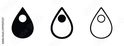 Water Drop or Location Pin Icon Set - Liquid and Map Marker Vector