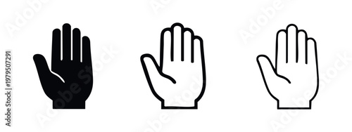Human Hand Palm Gesture Icon Set - Stop and Greeting Vector Symbols