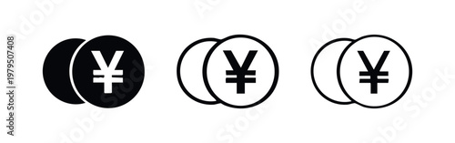 Japanese yen or Chinese yuan currency coin icons set, money and finance symbols