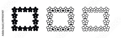 Square floral frame icons set with small five-petal flowers, decorative border elements