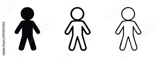 Person icon set, human figure symbol in different line weights, isolated on white