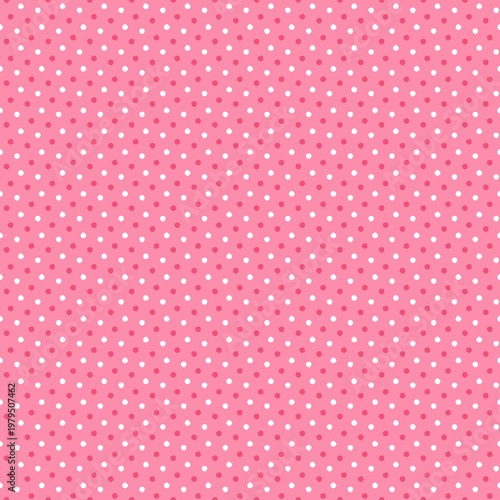 Bright pink seamless pattern with small white polka dots. Fun and vibrant design perfect for fabric, wrapping paper, invitations, and cheerful branding projects.
