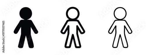 Simple human figure icon set, isolated person silhouette and outline symbols
