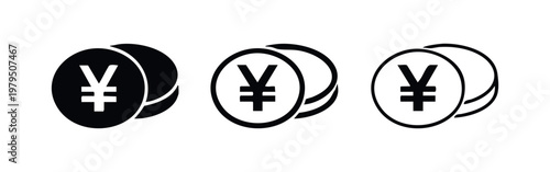 Perspective yen or yuan coin icons set, finance and currency symbol elements