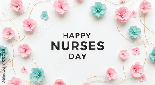 Happy nurses day floral arrangement with pink and teal flowers