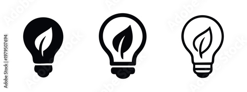 Green energy light bulb icons with leaf for eco friendly concepts