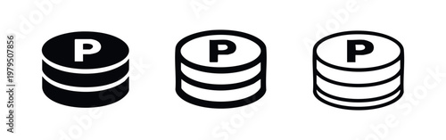 Loyalty point coin stack icons with letter P symbol