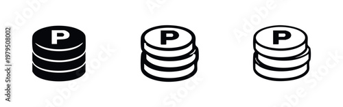 Point coin stacks icon set with three line weights for rewards and loyalty programs