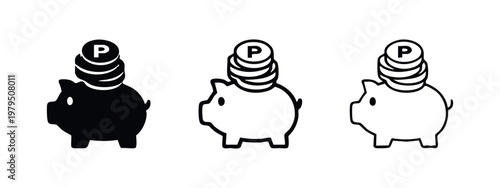 Piggy bank icon with point coins for savings and reward points collection