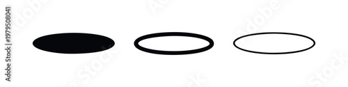 Simple oval hole icon set with different line weights for shadow or depth effects