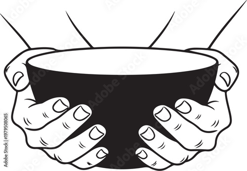 Hands holding black bowl