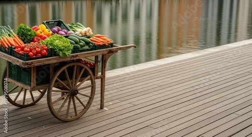 Vegetable Cart by the Water - Fresh Produce Display.
