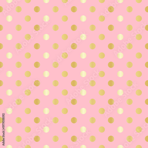 Soft pink seamless pattern with metallic gold polka dots. Elegant and feminine design with a luxury touch, ideal for packaging, branding, textiles, and invitations.