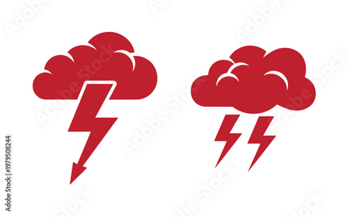 Red cloud and lightning bolt weather storm symbols