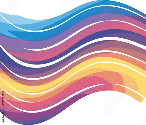 Abstract colorful wave pattern featuring multiple vibrant curved lines flowing gracefully across a clean crisp white artistic background
