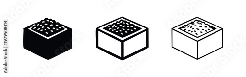 Masu Wooden Box Filled with Rice Grains Icon Set