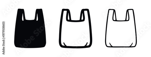 Disposable Plastic Carrier Bag Shopping Icon Set