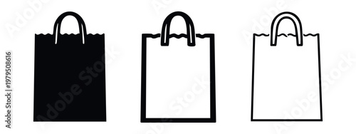 Eco Friendly Paper Shopping Bag Carrier Icon Set
