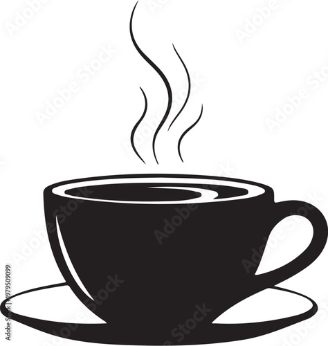Steaming black coffee cup on saucer
