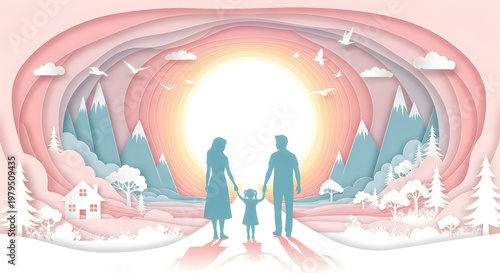Paper art family silhouette a warm and hopeful scene of togetherness