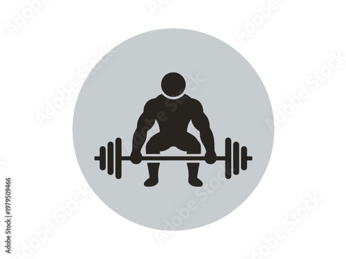 Weightlifter lifting barbell silhouette in circle with weightlifter