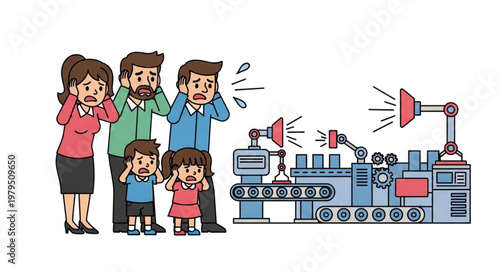Family Frightened by Loud Industrial Machine.