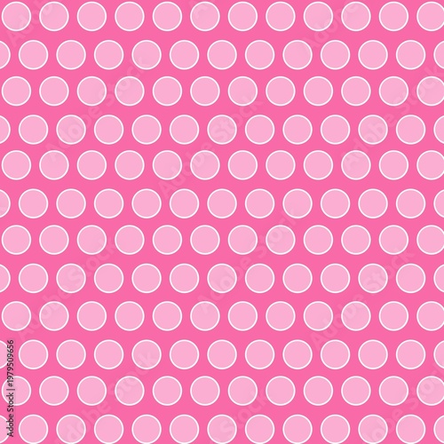 Bright pink seamless pattern with white ring polka dots. Fun feminine geometric design ideal for fabric, stationery, packaging, and digital backgrounds.