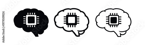 Artificial Intelligence Brain with Chip Icons Set