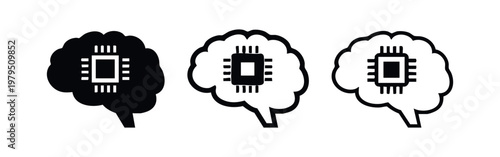Digital Brain and Microchip Icons - AI Technology Concept
