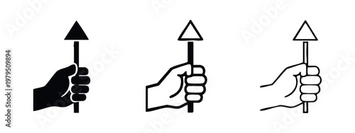 Hand Holding Flag or Directional Sign Icons Set