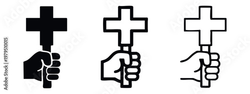 Hand Holding Christian Cross Sign Icon Set for Religious Rally and Faith