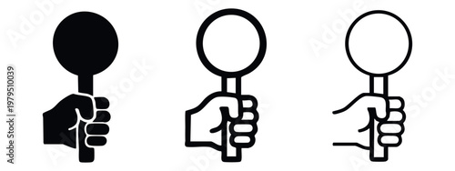 Hand Holding Empty Circular Paddle Sign Icon Set in Different Line Weights