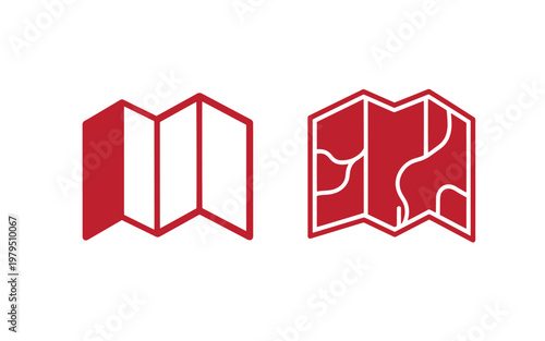 Red map folded maps with and without terrain lines