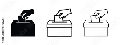 Election Voting Icon Set with Hand Casting a Ballot into the Box
