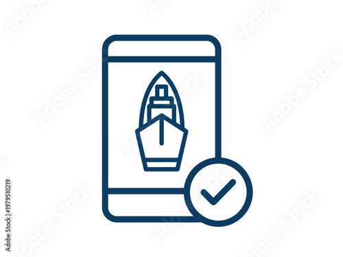 Cruise ship app icon with checkmark vector illustration navigation