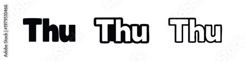 Thu Thursday Weekday Abbreviation Text Icons Set