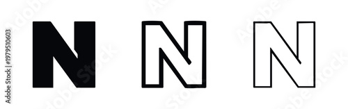 Letter N Typography Icon Set in Three Different Line Weights Sharp Geometric Style