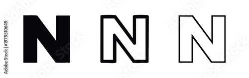 Letter N Alphabet Icon Set in Three Different Line Weights Soft Rounded Style