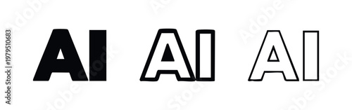 AI Artificial Intelligence Text Icon Set Soft Rounded Hand Drawn Style