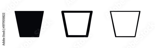 Bucket or Waste Bin Container Silhouette Icon Set Soft Rounded Style