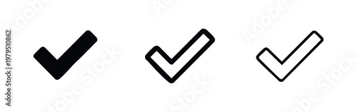 Check Mark Icon Set in Solid and Outline Styles for UI Design