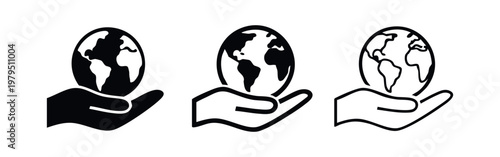 Human Hand Holding Earth Globe Icon Set for Environmental Care