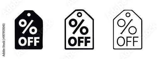Discount Price Tag Icons with Percentage Off for Shopping Sale