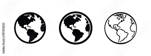 Earth globe map icons set global world and geography symbols